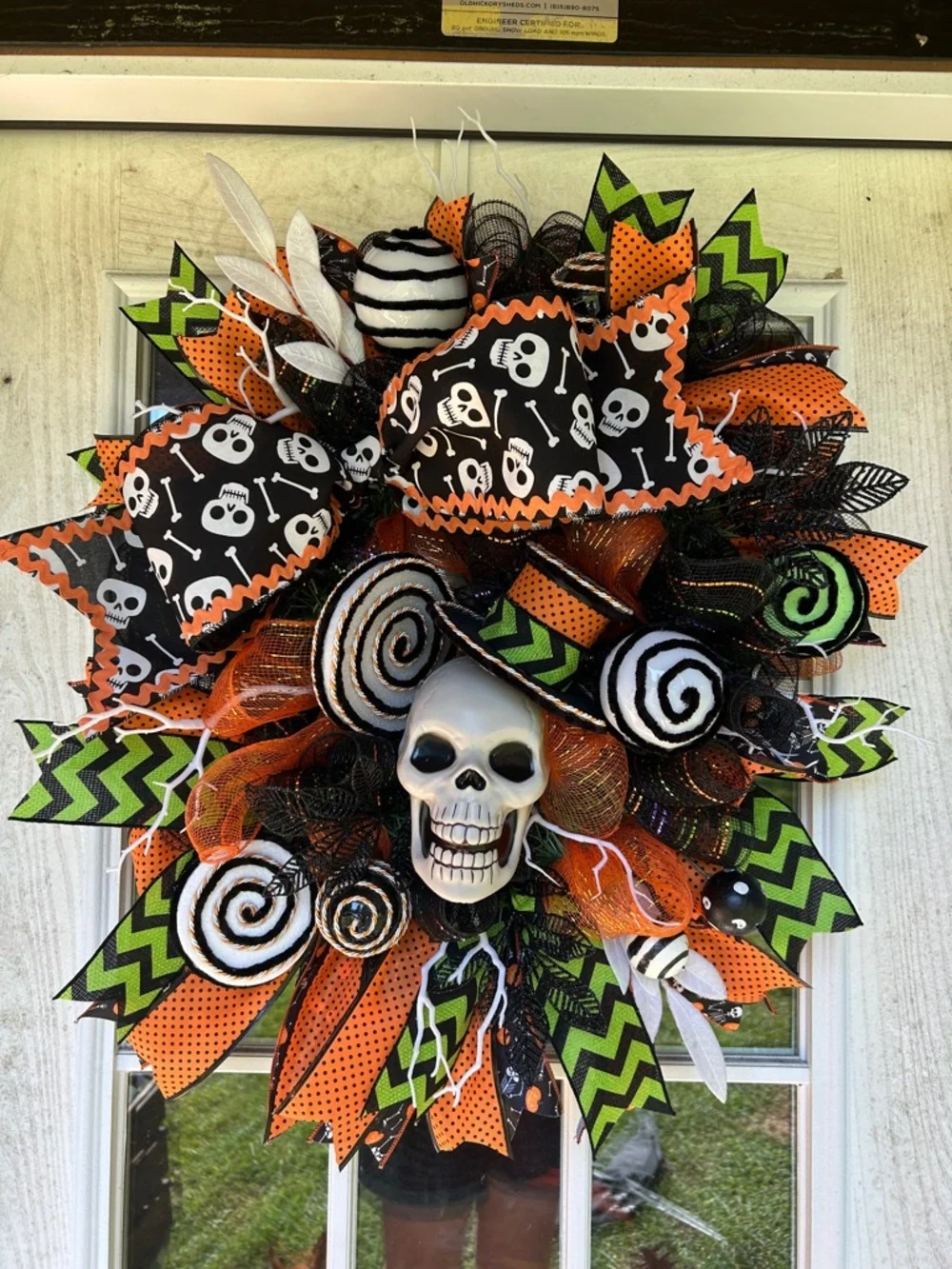 Handmade Halloween Skull Wreath - Orange & Black Holiday Décor